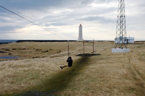 My dad on a zip line on the Snæfellsnes peninsula